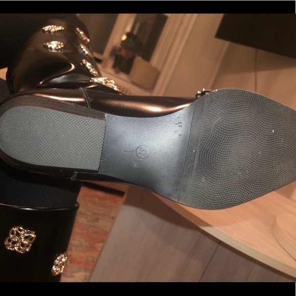 Black leather embellished knee high boots - Picture 3 of 4